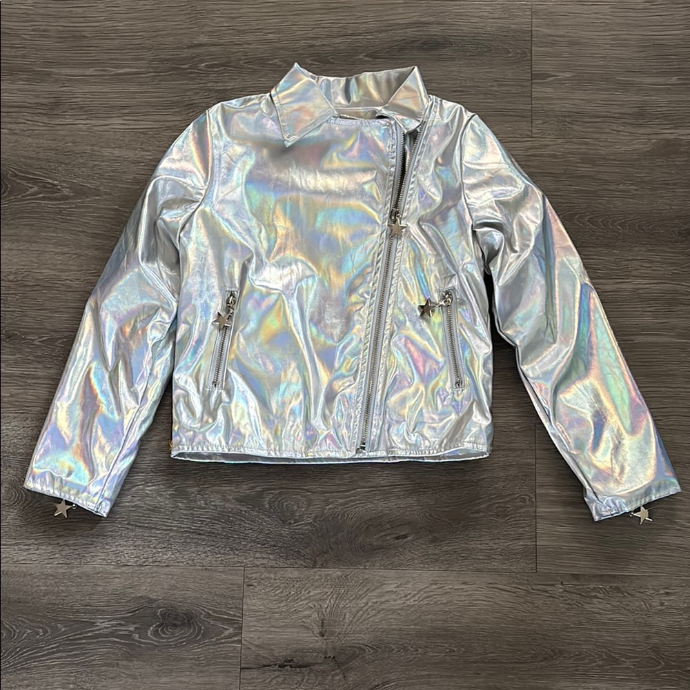 Lola + The Boys Silver Iridescent Moto Jacket